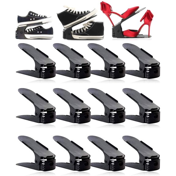12 Pack Shoe Slots Organizer, Adjustable Double Layer Shoe Stack Sandals Rack, 50% Space-Saving Storage Shoe Stacker Holder for Closet Organization