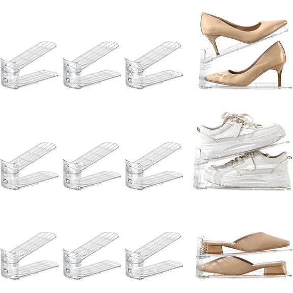 12 Pack Shoe Slots Organizer Adjustable Level Shoe Stacker Holder Storage Space Saving Sneakers Display Tray Rack for Closet