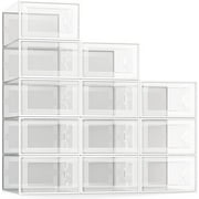 SEE SPRING 12 Pack Shoe Storage Box, Clear Plastic Stackable Organizer for Closet, Space Saving Foldable Rack Sneaker Container Bin Holder
