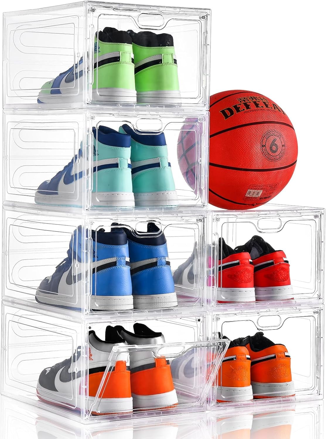 12 Pack Clear Stackable Plastic Shoe Storage Boxes with Magnetic Doors