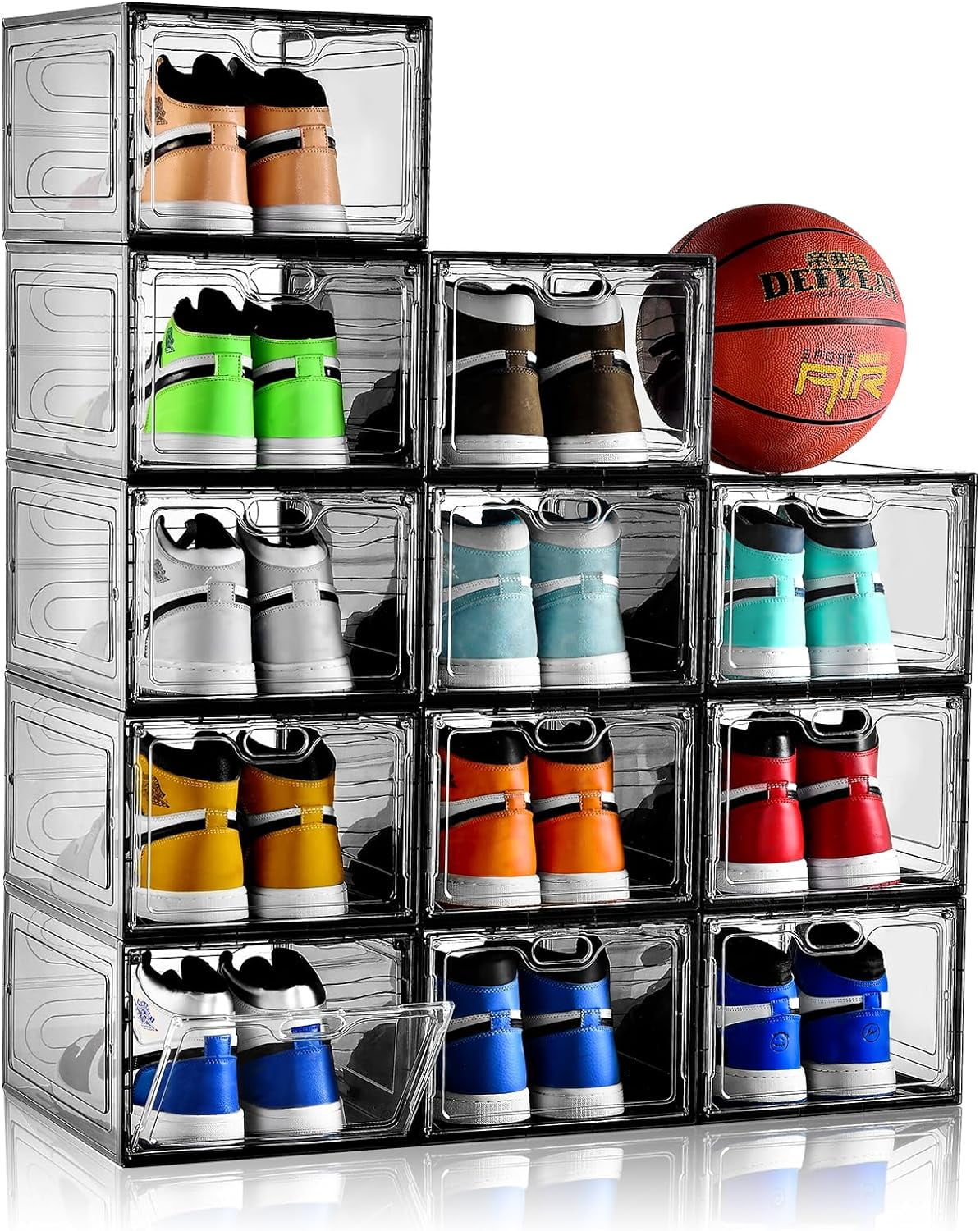 12 Pack Clear Stackable Plastic Shoe Storage Boxes with Magnetic Doors