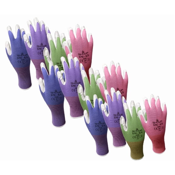 12 Pack Showa Atlas NT370 Atlas Nitrile Garden Gloves - Sizes XS, S and Large (Assorted Colors) (Large)