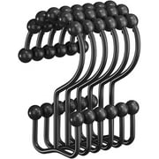 12 Pack Shower Curtain Hangers, Stainless Rustproof Double Glide Shower Curtain Hooks Rings for Bathroom Shower Rods Curtains, Black