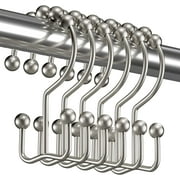 12 Pack Shower Curtain Hangers, Stainless Rustproof Double Glide Shower Curtain Hooks Rings for Bathroom Shower Rods Curtains, Matte Sliver