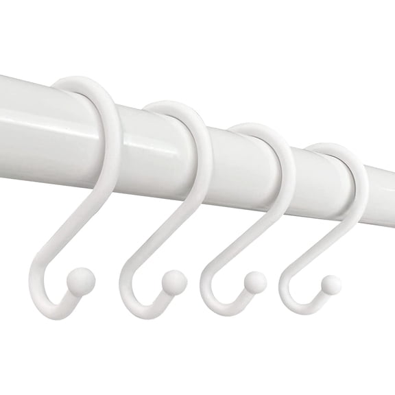 12 Pack Shower Curtain Hooks Rings, S Hooks for Bathroom Hanging Shower Curtain Liner/Outer Curtains, Hang Clothing Jeans Plants Metal S Hooks Rust Proof White