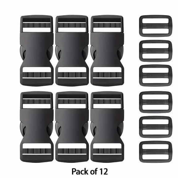 12-Pack Side Release Buckles with Tri-Glide Slides for Backpack Straps and DIY CraftingWebbing bucklesDog collar bucklesBackpack replacement bucklesPlastic Snap BucklesQuick Release Buckles