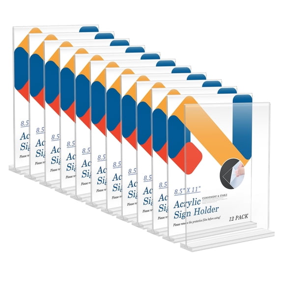 12 Pack Sign Holder 8.5 X 11 Vertical T Shape Plastic With Base Double-sided Clear Tabletop Plexiglass Flyer Stands For Restaurant Office Store Home Picture Frame Display