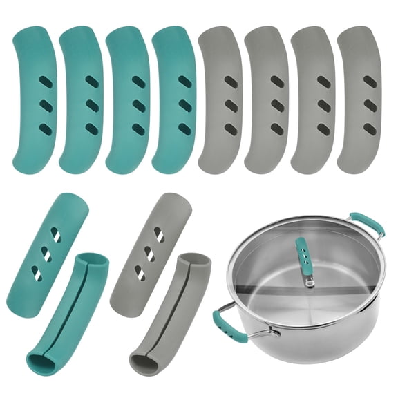12-Pack Silicone Assist Handle Holder Grip, Heat Resistant Non-Slip Pot Grip Handle Sleeve for Frying Cast Iron Skillet [6 Gray, 6 Green]