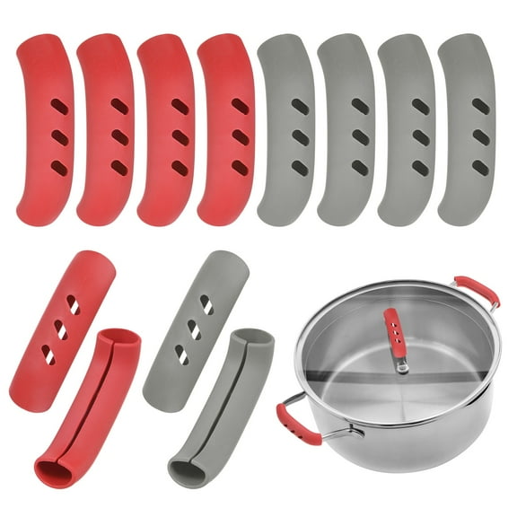 12-Pack Silicone Assist Handle Holder Grip, Heat Resistant Non-Slip Pot Grip Handle Sleeve for Frying Cast Iron Skillet [6 Red, 6 Gray]