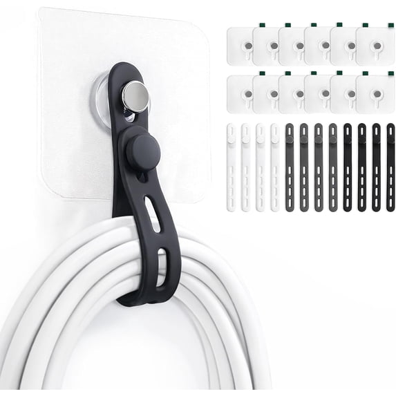 12-Pack Silicone Cable Organizer with Adhesive Hooks, Reusable Cord ...