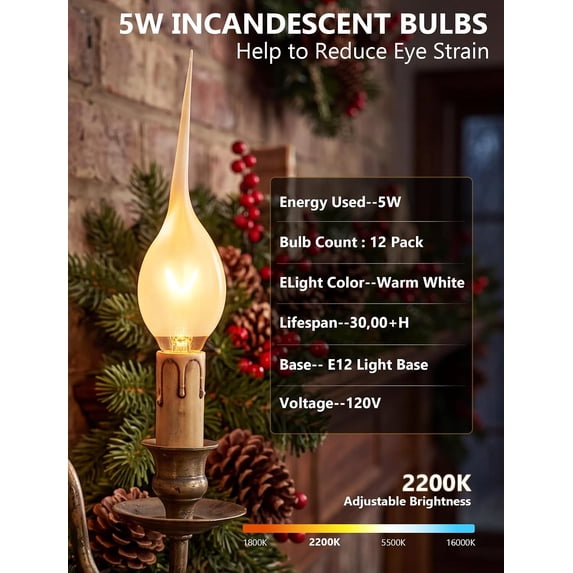 12 Pack Silicone Dipped Candle Light Bulbs, Clear C7 Replacement Bulbs ...