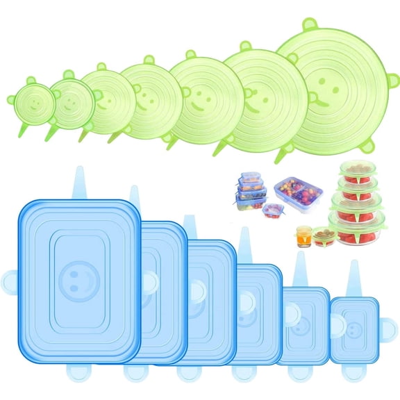 12-Pack Silicone Stretch Lids, Reusable and Durable Food Covers for Bowls, Cups and Containers, BPA-Free and Microwave Safe