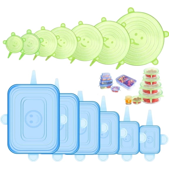 Silicone Stretch Lids 12-Pack Reusable - Food Covers for Bowls Cups and Containers, Bpa-Free and Microwave Safe
