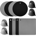 thumbnail image 1 of 12 Pack Silicone Trivet Mats Hot Pads with Silicone Oven Mitts Non Slip Pot Holders Heat Resistant Trivet Pads Cooking for Kitchen Counter Table Placemats (Black, Gray), 1 of 5