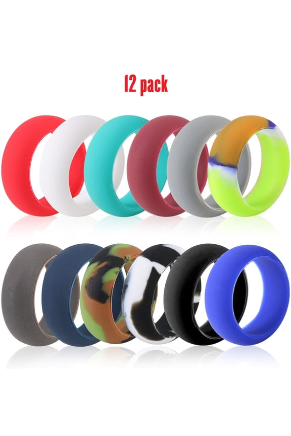 12 Pack Silicone Wedding Ring, Premium Medical Grade Wedding-Bands, Outdoor Activities, Sports, Gym, Comfortable Fit & Skin Safe, Antibacterial For Men(Size 11)