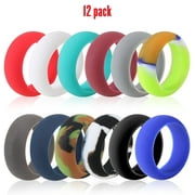 12 Pack Silicone Wedding Ring, Premium Medical Grade Wedding-Bands, Outdoor Activities, Sports, Gym, Comfortable Fit & Skin Safe, Antibacterial For Men(Size 12)