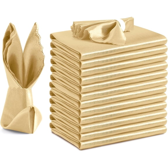 12 Pack Silky Gold Satin Cloth Napkins 12x12 Inch Wedding Table Decor