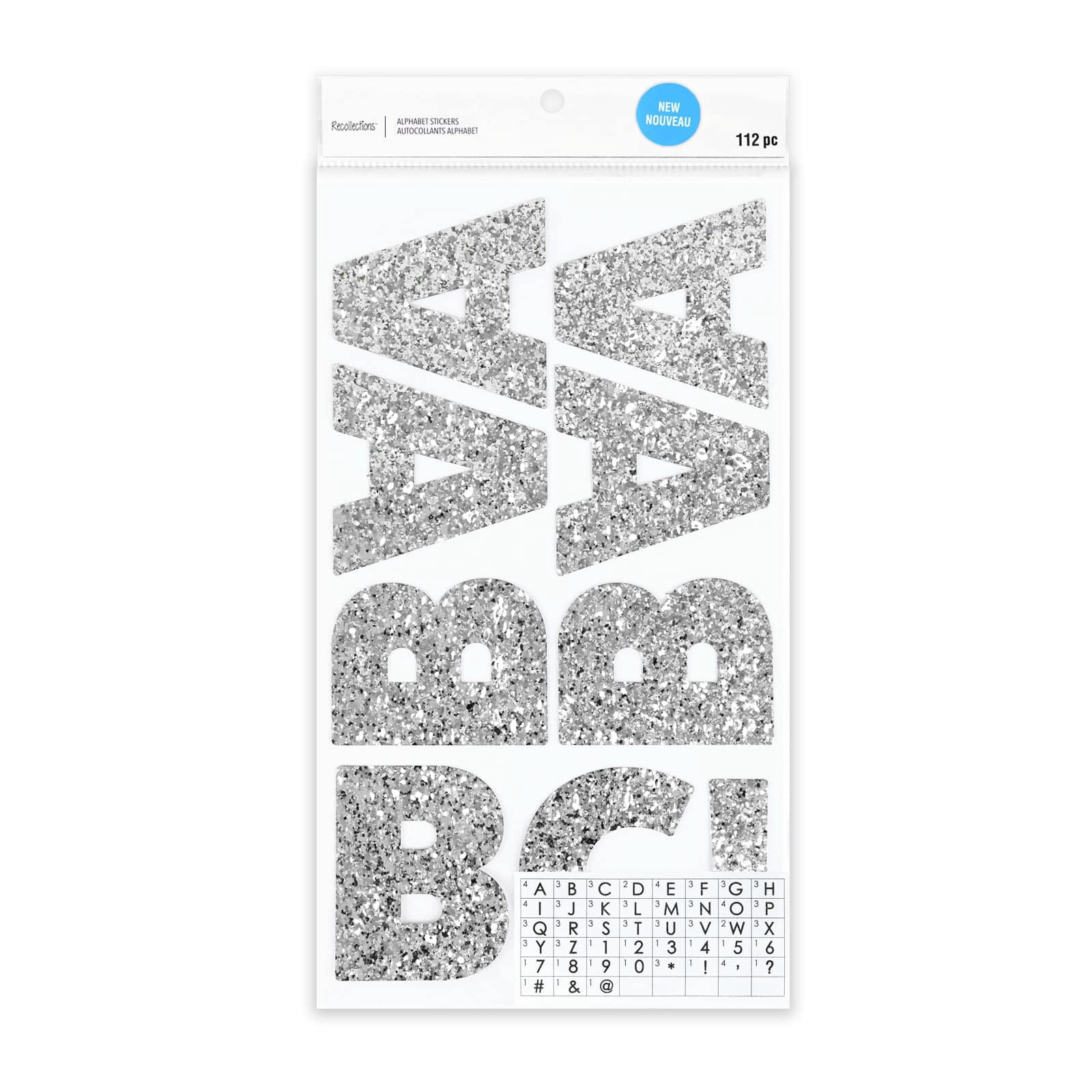 Recollections Silver Chunky Glitter Alphabet Stickers, 12 Pack