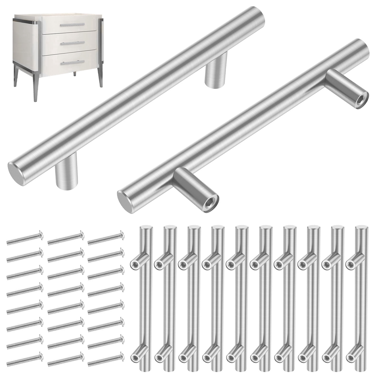 12 Pack Silver Drawer Pulls, 3-3/4 Inch Hole Center Stainless Steel ...