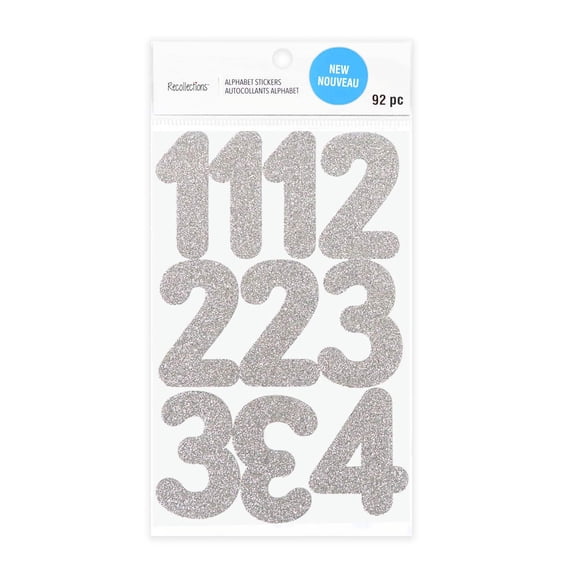 Recollections Silver Glitter Rounded Number Stickers, 12 Pack