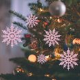 thumbnail image 1 of 12 Pack Silver Glitter Snowflake Ornaments, Plastic Christmas Glitter Snowflake Winter Wonderland Christmas Tree Decorations, 1.18 Inch, Pink, 1 of 6