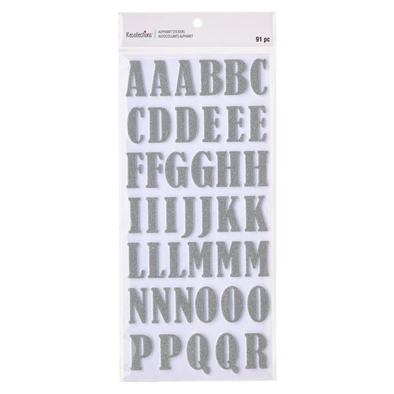Recollections Silver Large Alphabet Glitter Stickers, 12 Pack