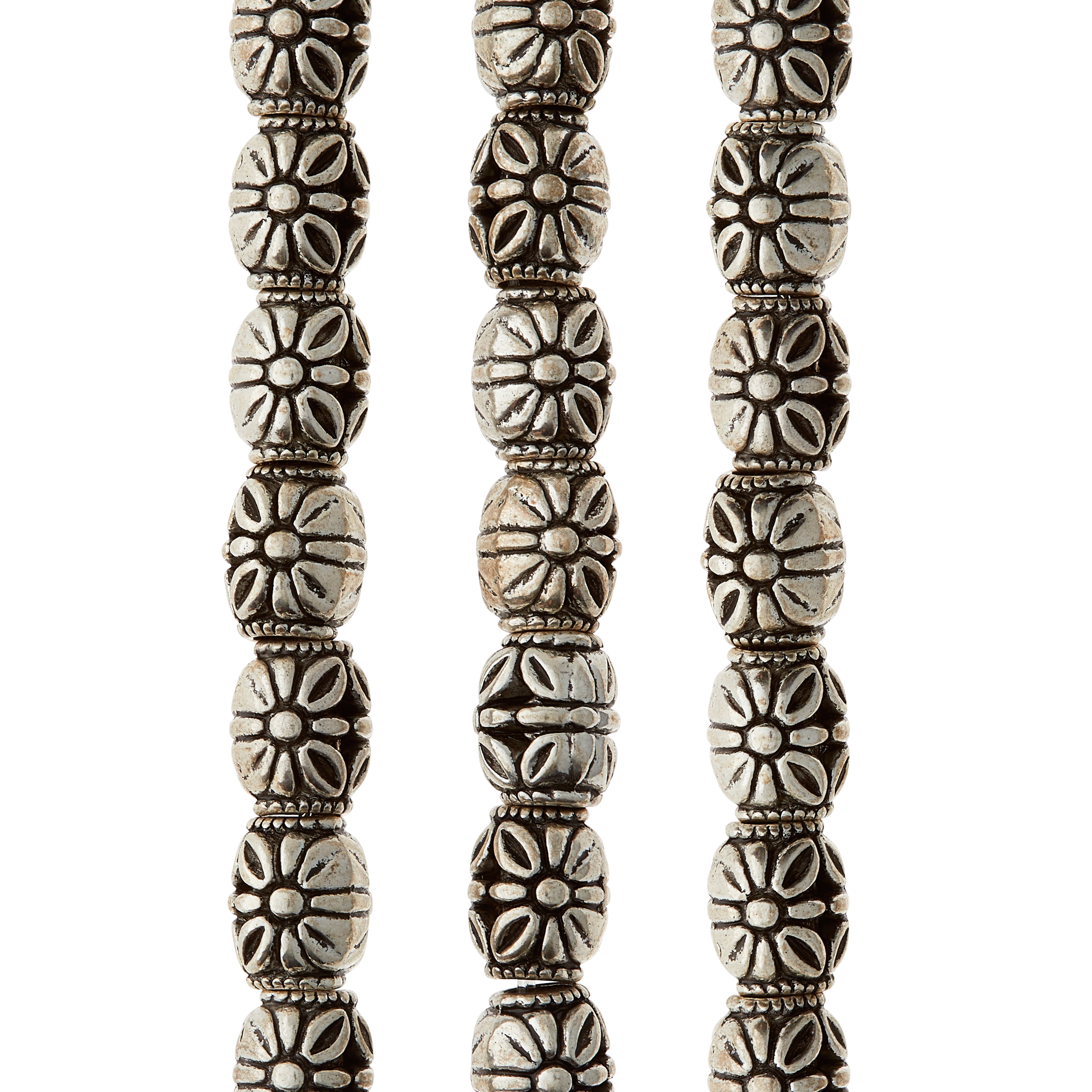 Bead Landing  Silver-Plated Antique Flower Round Beads, 10mm, 12 Pack