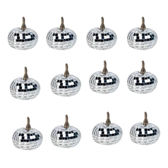 12 Pack Silver Reflective Faux Pumpkins Set For Holiday Party Home Tabletop Decorations Seasonal Ornament