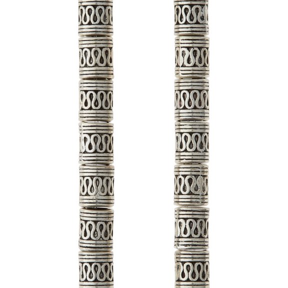 Bead Landing  Silver Snake Carved Metal Tube Beads, 9mm, 12 Pack