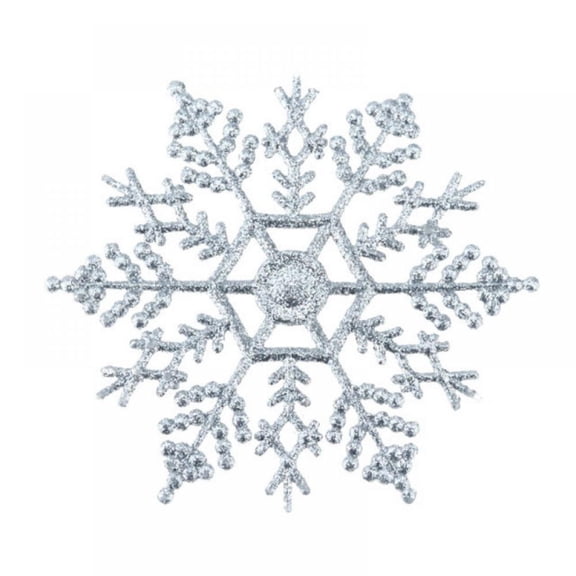 12 Pack Silver Snowflake Ornaments Plastic Glitter Snow Flakes Ornaments for Winter Christmas Tree Decorations Size Varies Craft Snowflakes