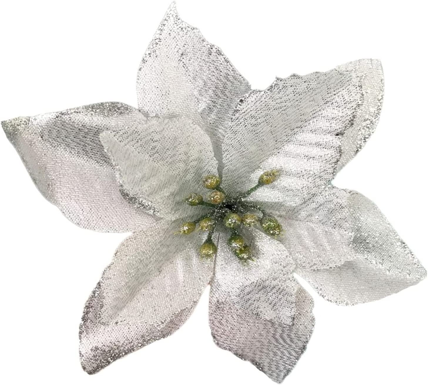 Etereauty Christmas Glitter Flowers Poinsettia Artificial Xmas Flowers PE Flower Flower Flower, Size: 5.12 x 5.12 x 2.95