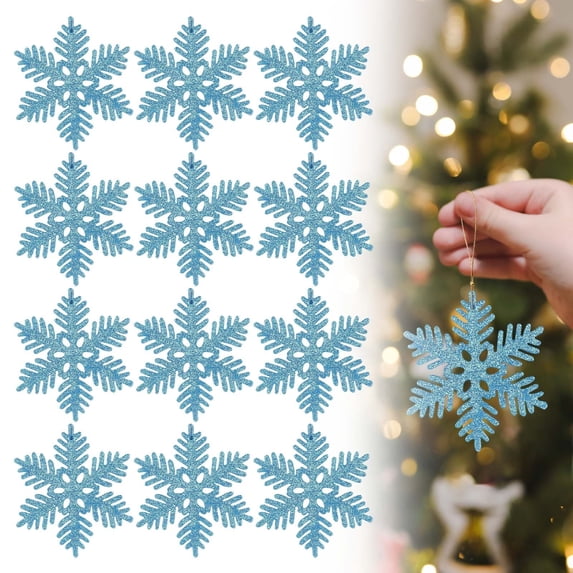 12 Pack Sky Blue Hollow Snowflake Hanging Ornaments for Christmas Tree Wreath Garland Window Winter Holiday Decorations 3.92 Inch