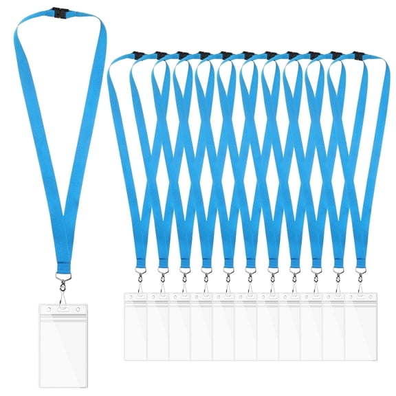 12-Pack Sky Blue Lanyards with Safety Breakaway, Waterproof Badge Holders, Metal Hook, 9 Color Variants, Polyester Neck Straps for ID Cards, Events, Office, and Schools