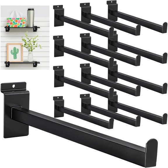 12 Pack Slatwall Shelf Bracket, 12 Inch Metal Slat Wall Hook, Black Heavy-Duty Floating Shelf Bracket, Slat Wall Accessories for Garage, Bathroom, Retail, Shop Display