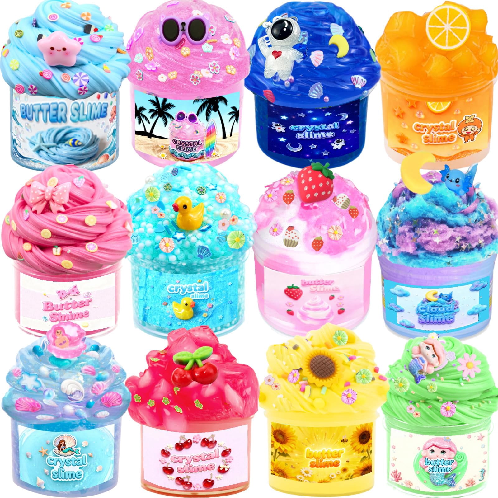12 Pack Slime kit,DIY Butter Slime,Stress Relief Toys,Craft Toy, for Girl and Boys Party Favors,Easter Basket Fillings and Birthday Gift