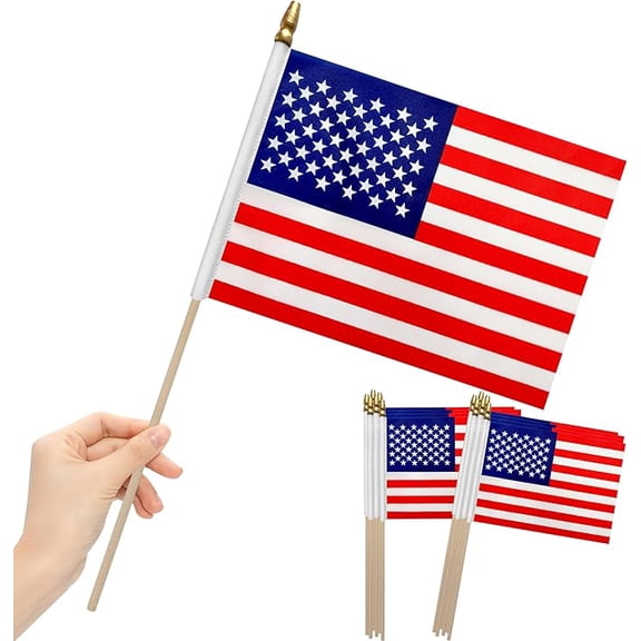 12 Pack Small American Flags on Stick, 8x12 Inch Small US Flags/American Flags for Outside, Mini Hand Held Stick Flags, Memorial Day,250 Anniversary, 4th of July Decorations,Patriotic Decorations