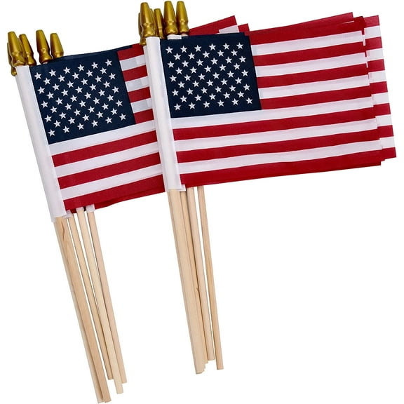 12 Pack Small American Flags Stick Small US Flags/Mini American Flags Outside 4x6 Inch American Hand Held Stick Flags with Kid-Safe Spear Top,Patriotic Veterans Day Decorations,4th July Decorations
