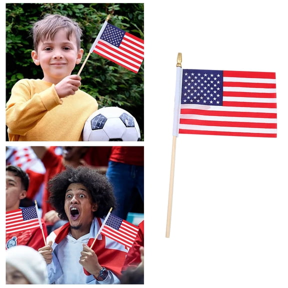 12 Pack Small American Flags on Stick Small US Flags/Mini American Flags for Outside 4x6In USA Hand Held Stick Flags with Kid-Safe Spear Top,Patriotic Veterans Day Decorations,4th of July Decorations