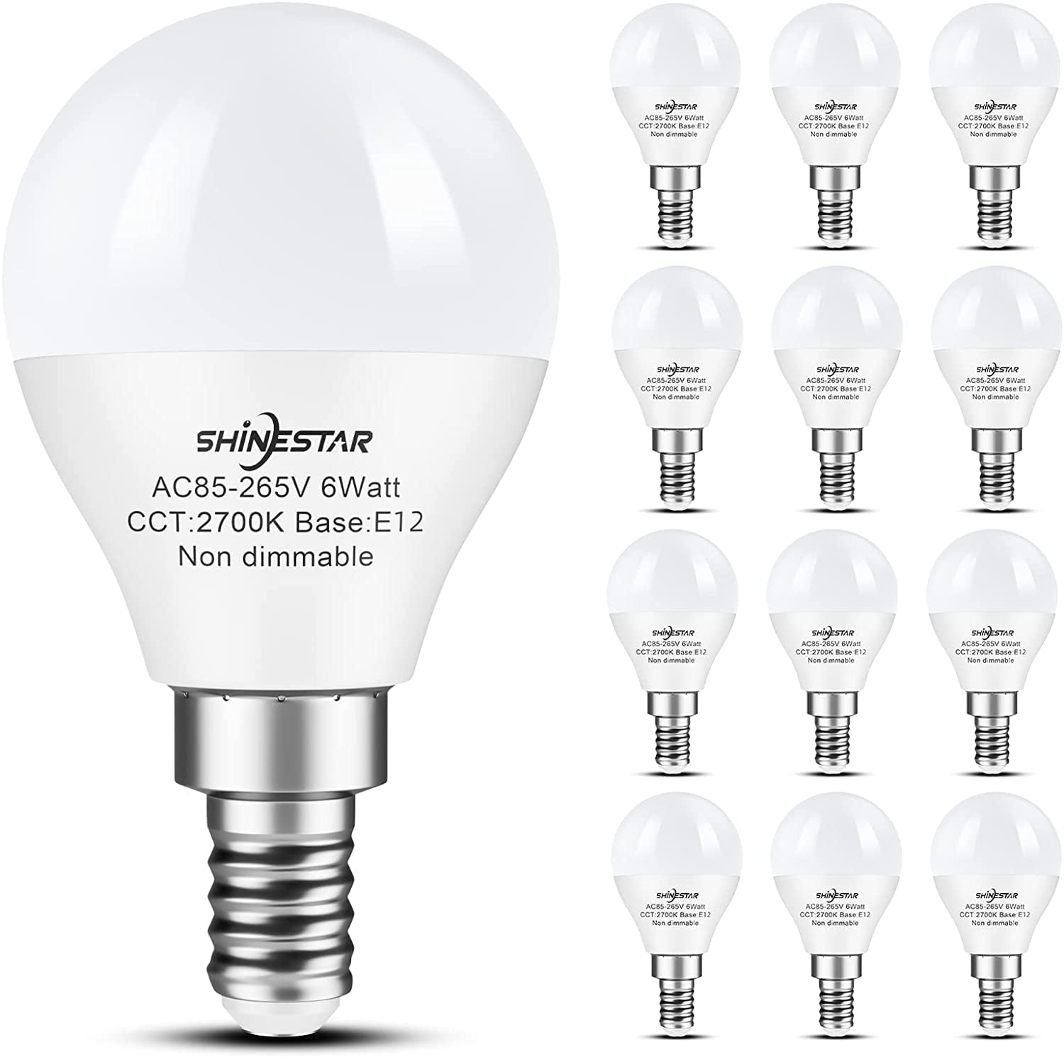 12Pack Small Base Light Bulbs for Ceiling Fan, Warm White 2700K, E12