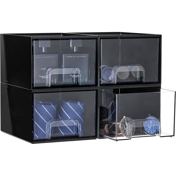 12 Pack Small Clear Stackable Storage Drawers,Acrylic Bathroom Makeup Organizer,Plastic Storage Bins For Vanity, Undersink, Kitchen Cabinets, Pantry, Home Organization