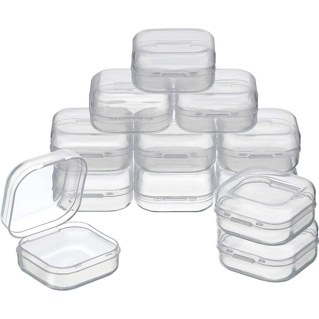 12 Pack Small Clear Plastic Storage Containers with Hinged Lids for
