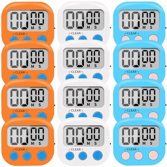 12 Pack Small Digital Kitchen Timer Magnetic Back and ON/Off Switch,Minute Second Count Up CountdownWhite,Blue,Orange$$Home Decor, Kitchen, & Other