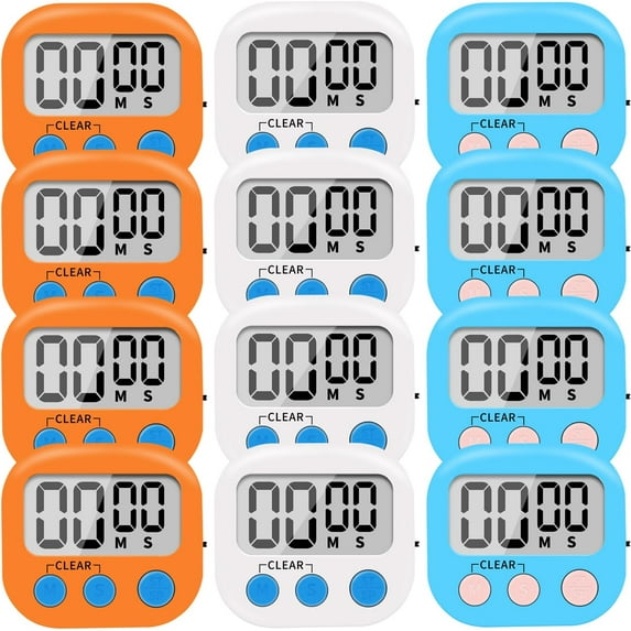 12 Pack Small Digital Kitchen Timer Magnetic Back and ON/Off Switch ...