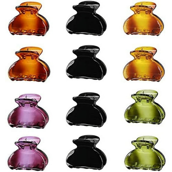 12 Pack Small Hair Clips Hair Claw for Women Thin Fine Short Hair, 1.5 Inch Lolalet Cute Medium Size Jaw Clips Acrylic No Slip Hair Clamps Mini Banana Clips for Girls Kids -Style A