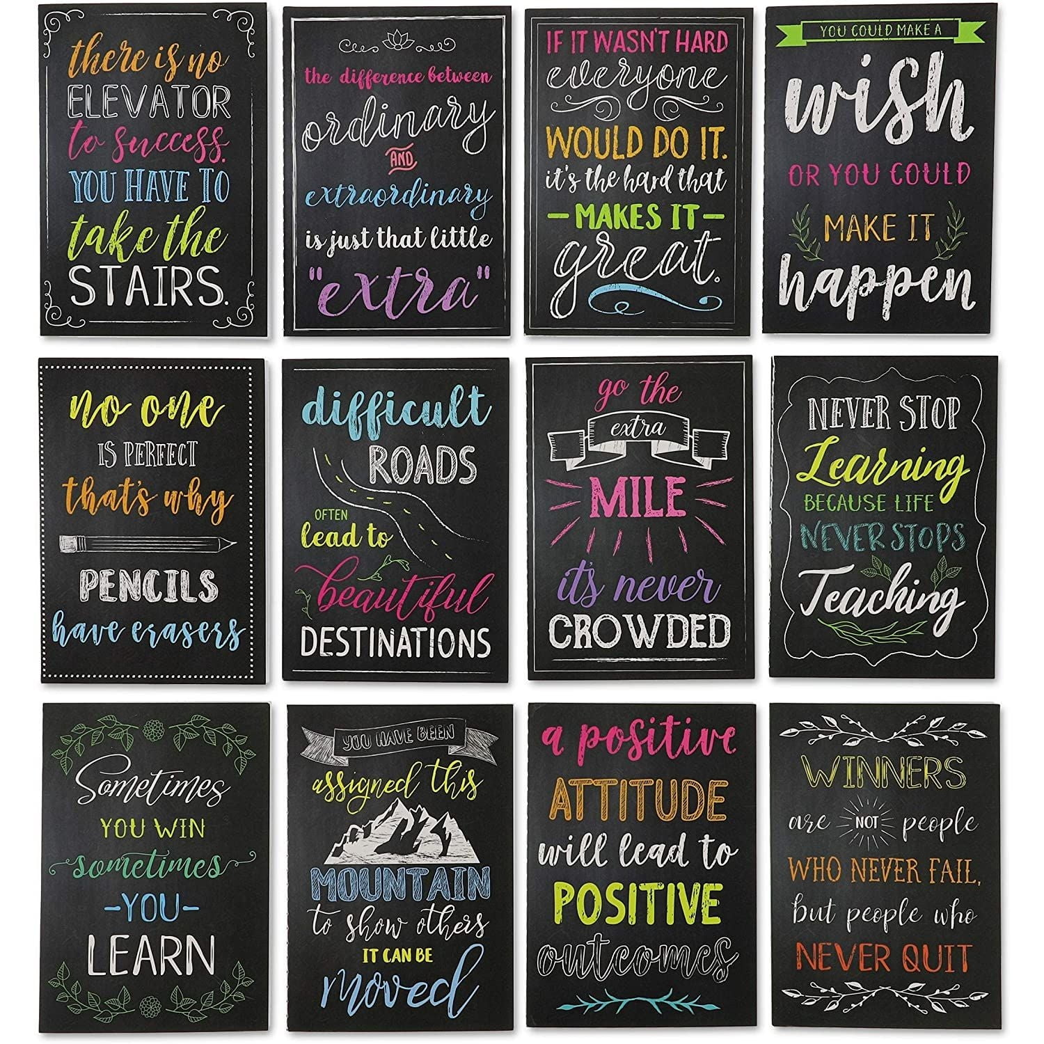 12-Pack Inspirational Notebooks, Motivational Pocket Journals with