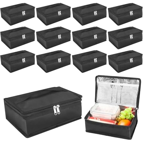 12 Pack Small Lunch Bags Bulk,Portable Soft Insulated Lunch Bag for Women Men,Mini Cooler Lunch Box with Handle for Work & School,Black$$Home Decor, Kitchen, & Other