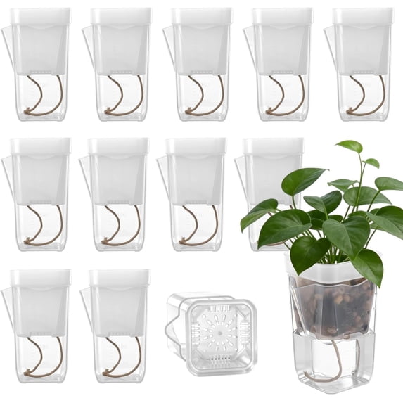 12 Pack Small Self Watering Pots Set, Mini Transparent Plastic Planters ...