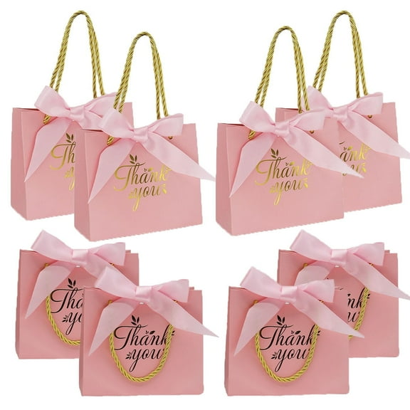 12 Pack Small Thank You Gift Bags with Handles, 5.5''x 2.5''x4.7'' Mini Pink Gift Bags Bulk for Baby Shower, Birthday, Wedding, Party Favors