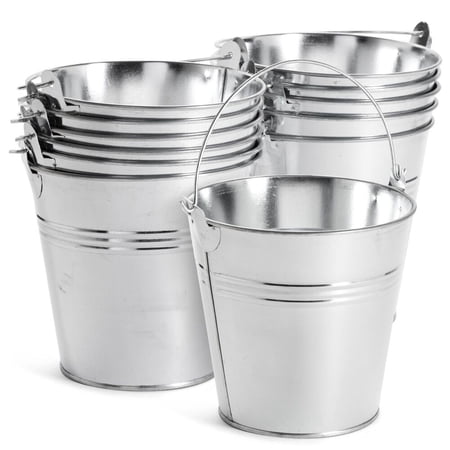 12 Pack Small Tin Pails with Handles, Galvanized Metal Buckets for Decor, 5 In