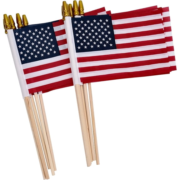 12 Pack Small U.S.A Flags on Stick Small US Flags/Mini Flags for Outside 4x6 Inch U.S.A Hand Held Stick Flags, Patriotic Veterans Day Decorations, 4th of July Decorations